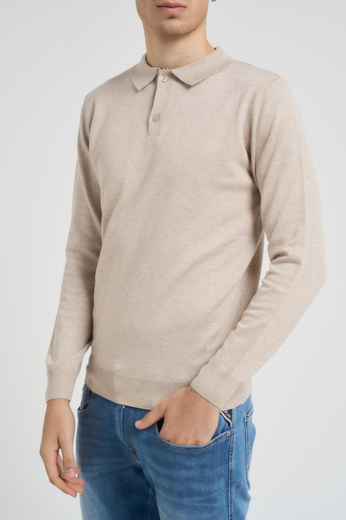 Polo uomo in maglia beige - 1