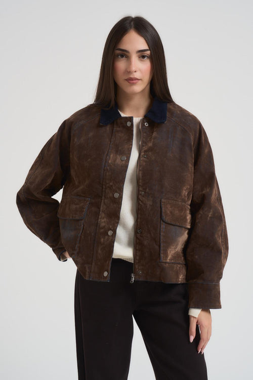 Bomber donna con floccatura marrone - 1