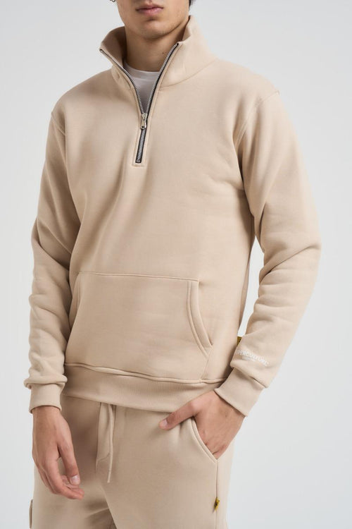 Felpa uomo mezza zip beige - 1