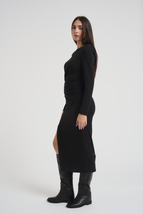 Abito donna lungo con spacco nero - 2