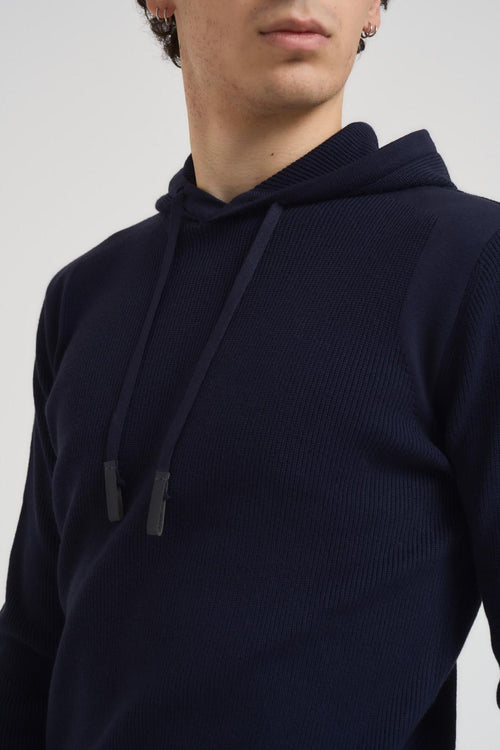 Felpa uomo in maglia con cappuccio blu - 2