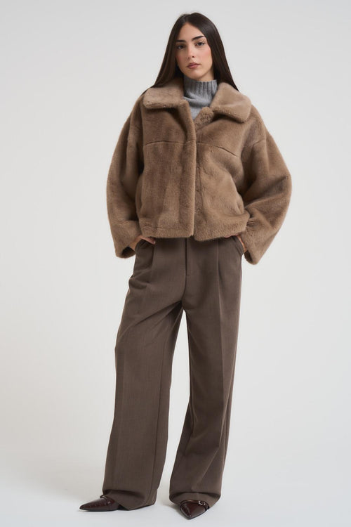 Cappotto donna in pelliccia tortora - 1