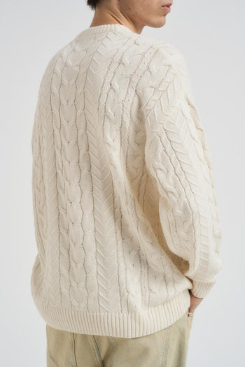 Maglia uomo girocollo a treccia panna - 4