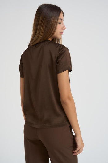 T-shirt donna girocollo marrone - 4