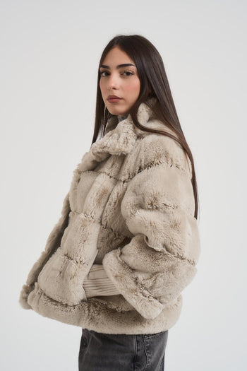 Giubbotto in ecopelliccia donna grigio chiaro - 4