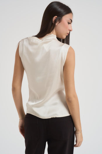 Top donna smanicato satinato panna - 3