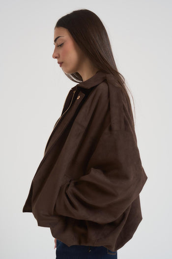 Giubbotto donna over in suede marrone - 3