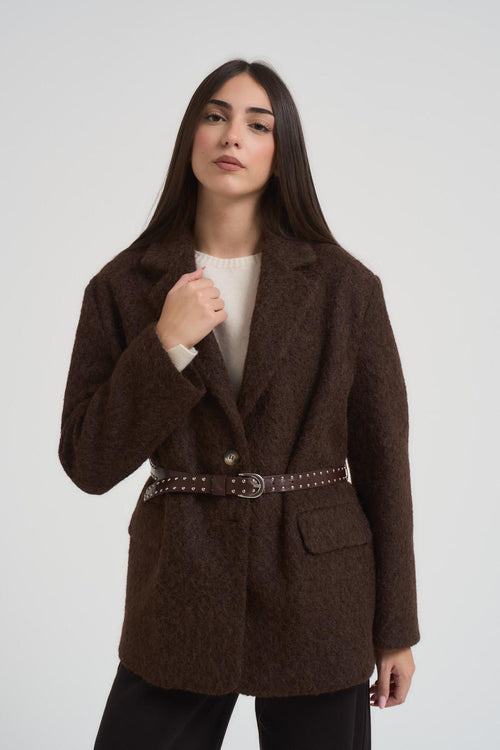 Giacca cappotto donna bouclé marrone - 2