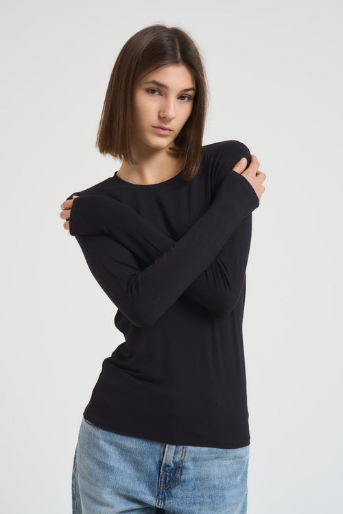 T-shirt basic donna nera manica lunga - 2