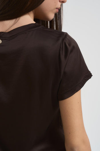 T-shirt donna girocollo satinata marrone - 4