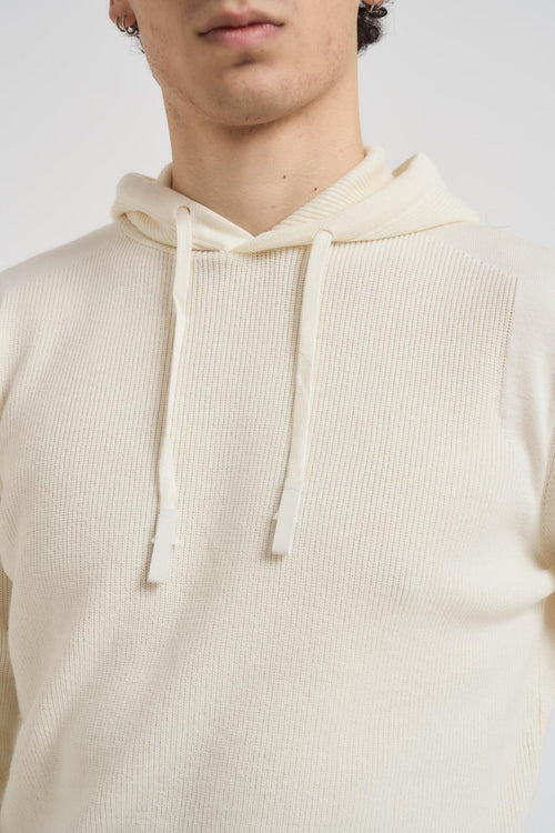 Felpa uomo in maglia con cappuccio panna - 2