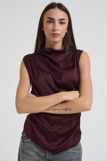 Top donna smanicato satinato marrone - 3