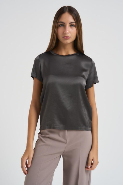 T-shirt donna girocollo grigio antracite - 1