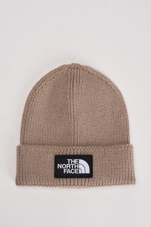 Berretto uomo con risvolto e logo box TNF taupe