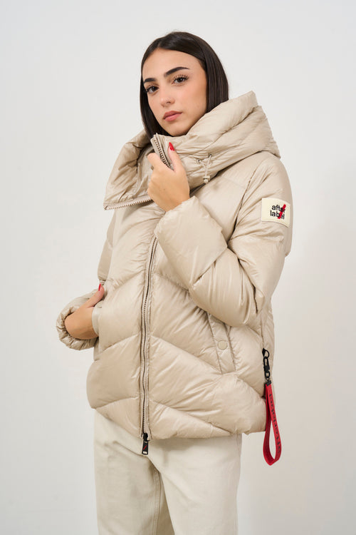 Women's beige down jacket with high collar Helsinki