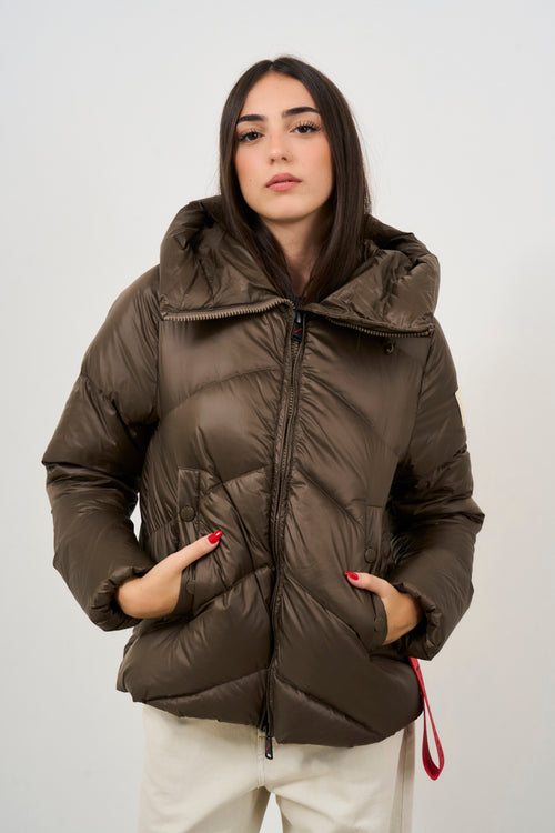 Women's brown down jacket with high collar Helsinki