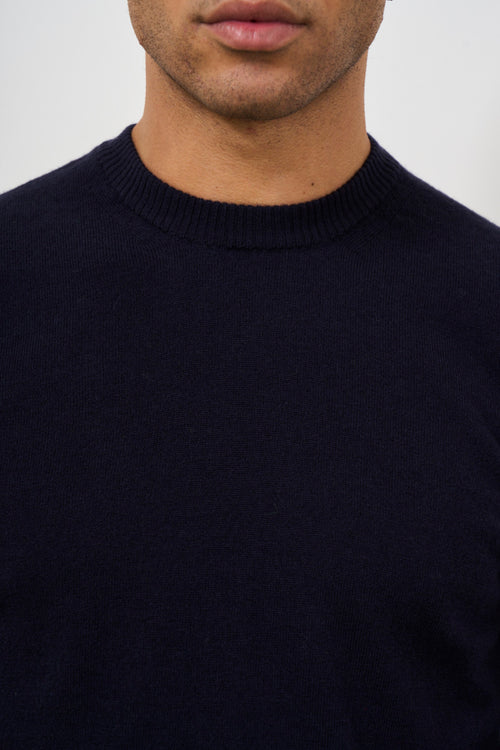 Men's crew neck navy blue sweater - 2