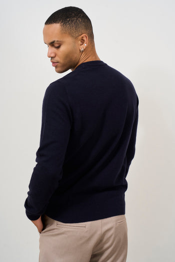 Men's crew neck navy blue sweater - 4