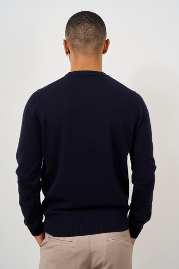 Men's crew neck navy blue sweater - 6