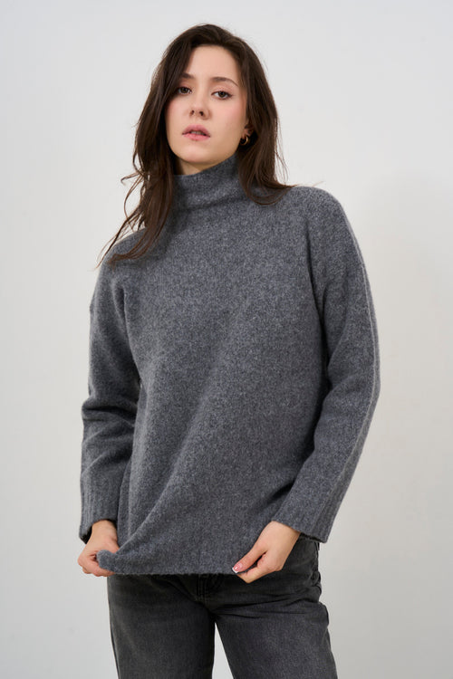 Maglia donna collo alto grigio