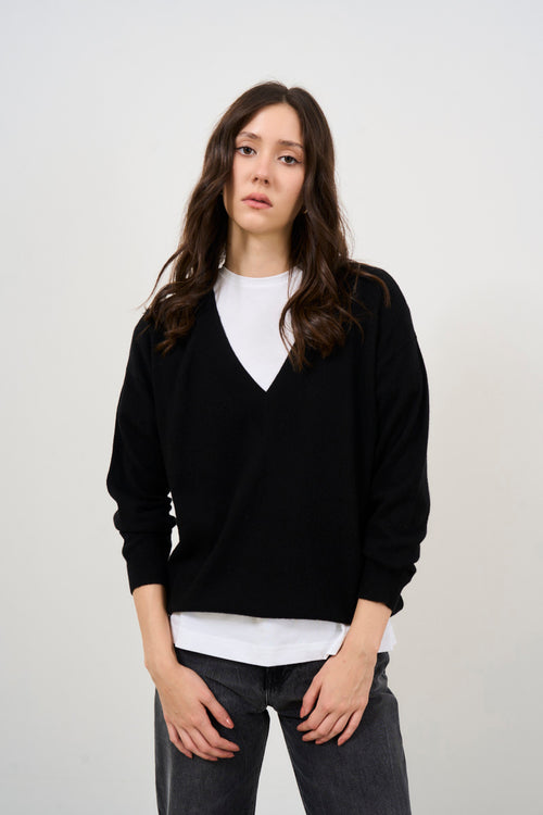 Maglione donna scollo V nero