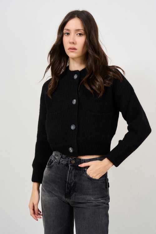 Giubbotto donna nero crop - 1