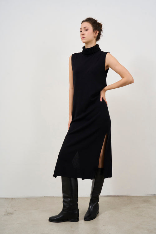 Women's long black dress with half neck - 2