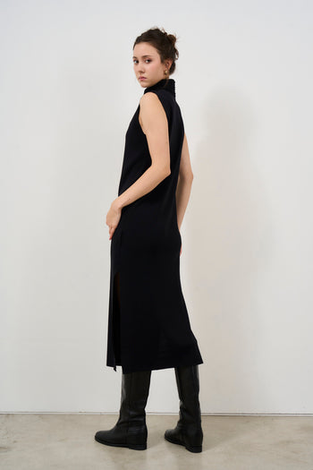 Women's long black dress with half neck - 4