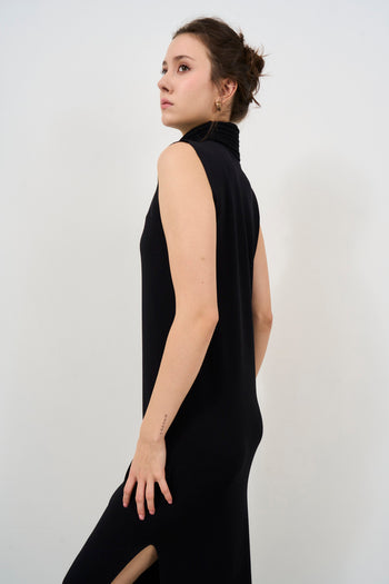 Women's long black dress with half neck - 5