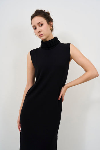 Women's long black dress with half neck - 6