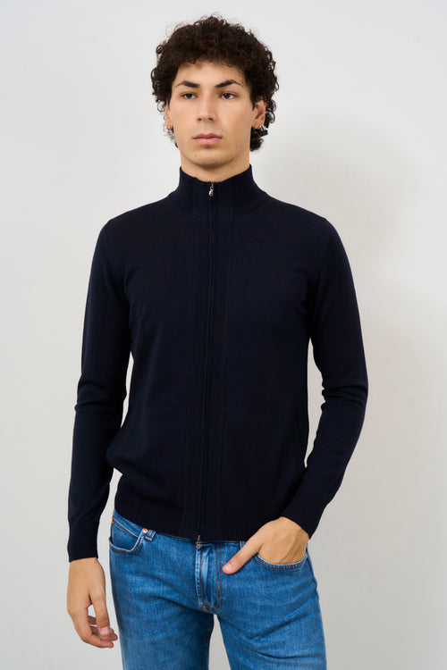 Cardigan uomo blu navy collo alto