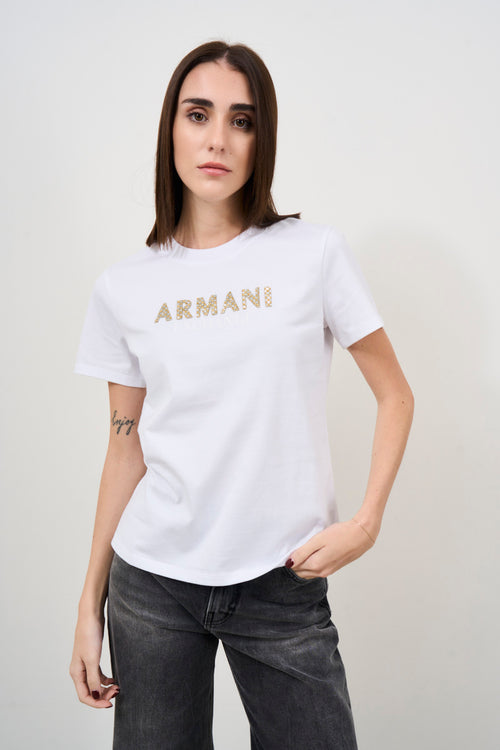 T-shirt donna bianca con stampa dorata