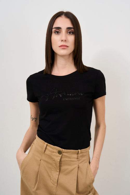 T-shirt in cotone donna slim nera