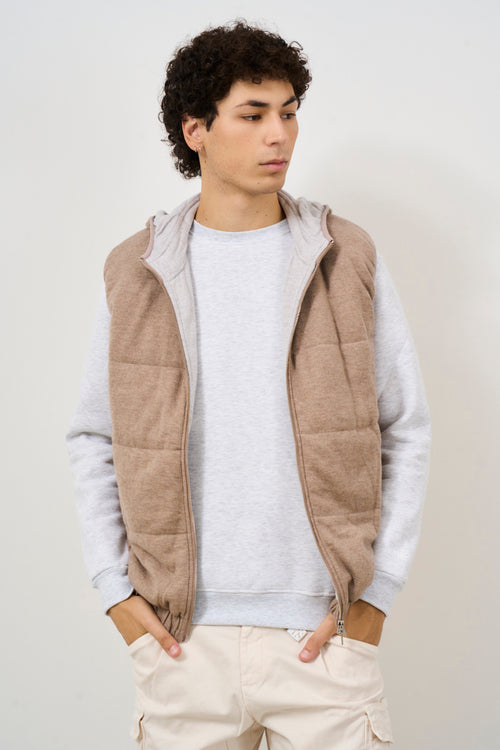 Piumino gilet uomo in maglia tortora