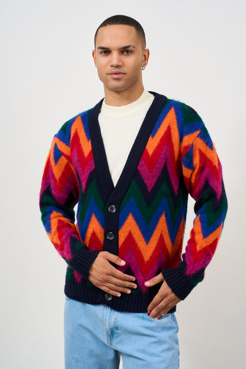 Men's cardigan with multicolor zigzag pattern