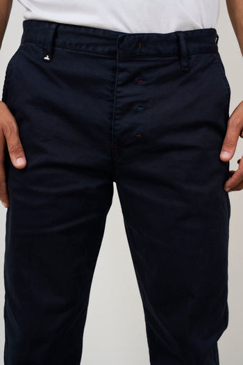 Men's Midnight Blue Cotton Chinos Trousers - 6