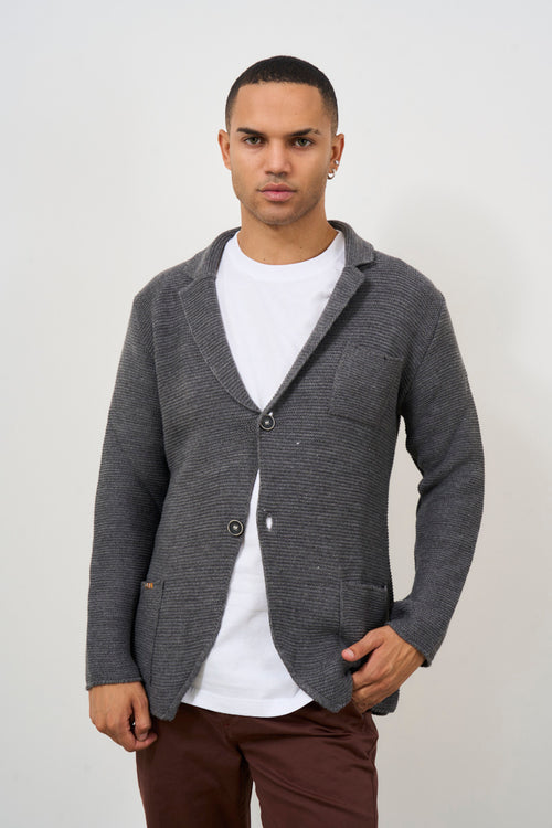 Cardigan uomo grigio con taschino - 1