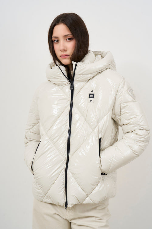 Short down jacket in white shiny nylon - 1