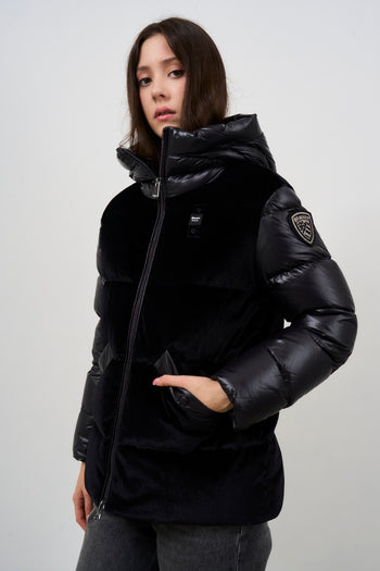 Women's short black down jacket with fur - 3