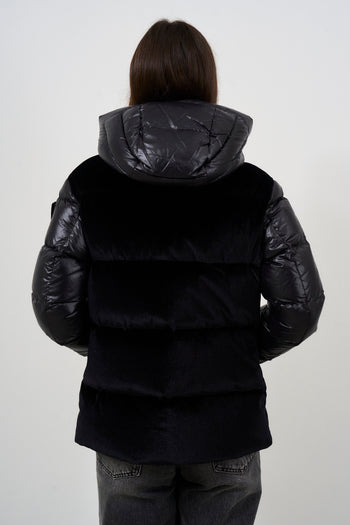 Women's short black down jacket with fur - 5