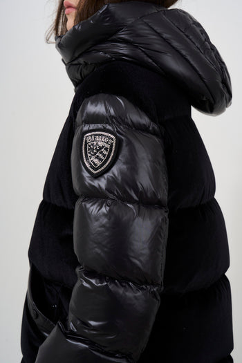 Women's short black down jacket with fur - 6