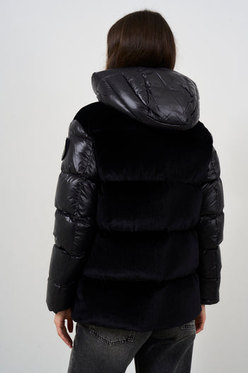 Women's short black down jacket with fur - 7