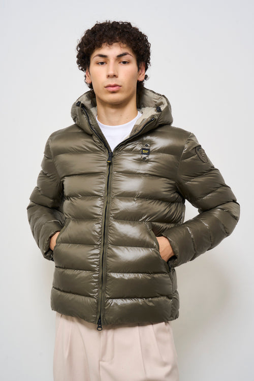 Men's green quilted down jacket with hood - 2