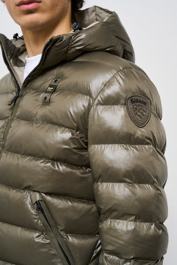 Men's green quilted down jacket with hood - 4