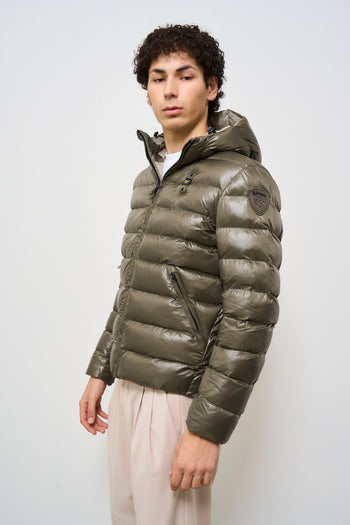 Men's green quilted down jacket with hood - 5