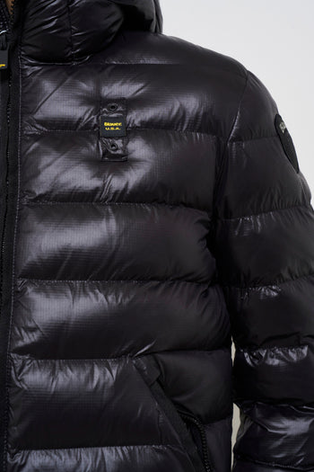 Men's black quilted down jacket with hood - 5