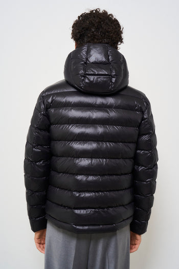 Men's black quilted down jacket with hood - 7