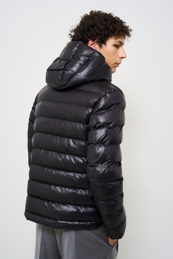 Men's black quilted down jacket with hood - 8