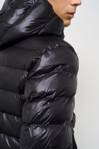 Men's black quilted down jacket with hood - 9