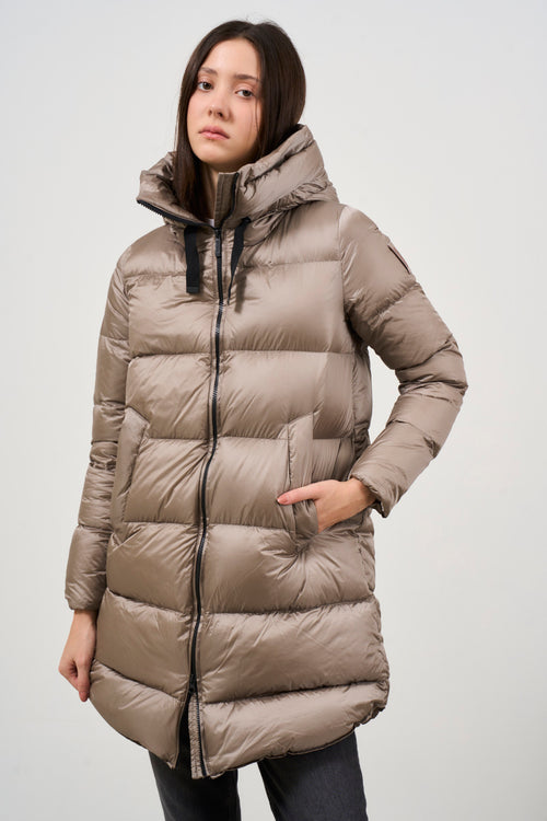 Women's long down jacket with hood